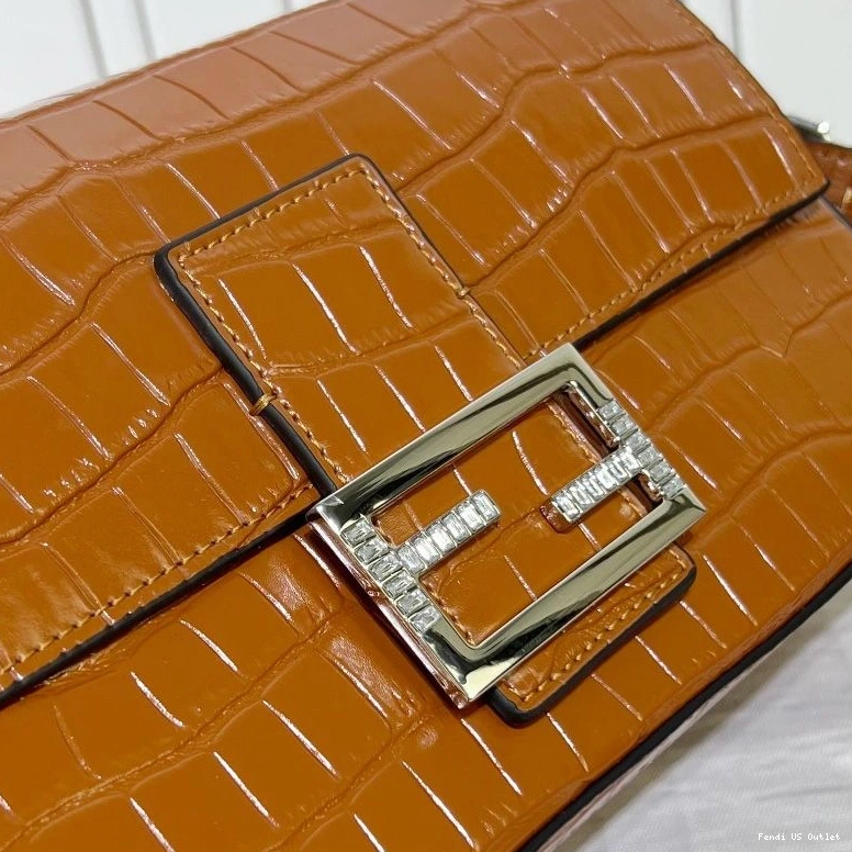 Cheap HOT Bag Medium Brown Leather In Baguette Crocodile Fendi Tiffany 0720